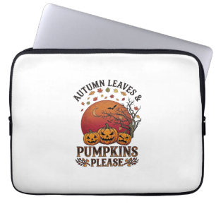 Autumn Leaves Pumpkins Please Halloween Bats Trees Laptop Sleeve