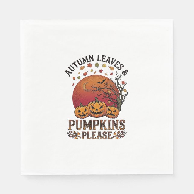 Autumn Leaves Pumpkins Please Halloween Bats Trees Napkin (Front)