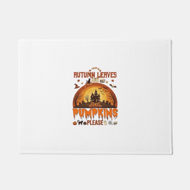 Autumn Leaves Pumpkins Please Halloween Haunted Ho Doormat (Front)