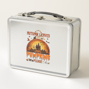 Autumn Leaves Pumpkins Please Halloween Haunted Ho Metal Lunch Box