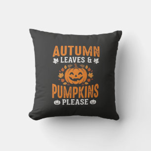 Autumn Leaves Pumpkins Please Halloween Pumpkin De Throw Pillow