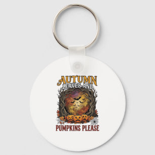 Autumn Leaves Pumpkins Please Halloween Spooky Tre Keychain