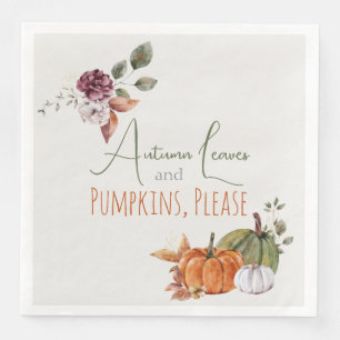 Autumn Leaves & Pumpkins Please Rustic Watercolor Napkin