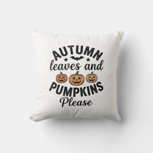 Autumn Leaves Pumpkins Please Vintage Halloween De Throw Pillow