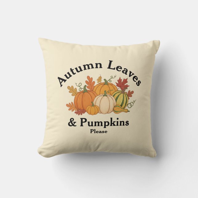 Autumn Leaves & Pumpkins - Rustic Fall Home Decor Throw Pillow (Front)