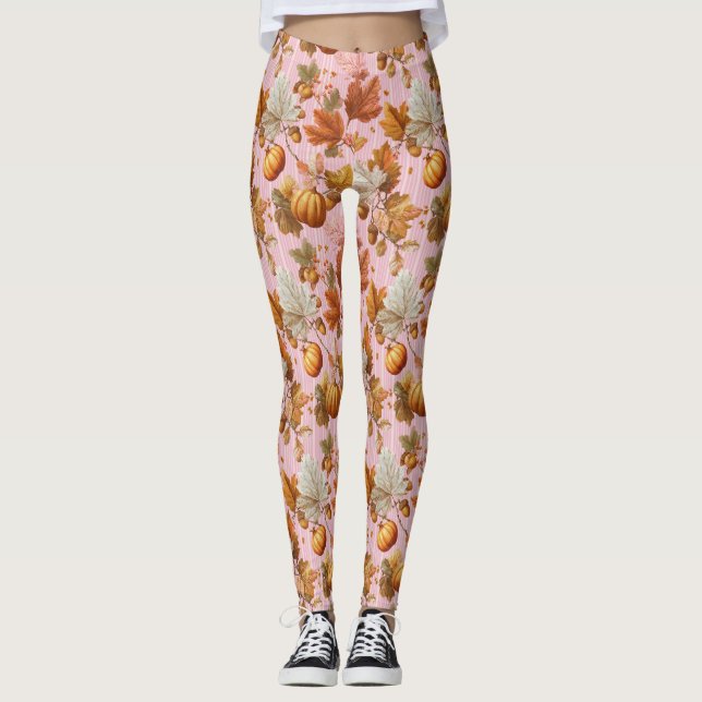 Autumn Leaves & Pumpkins Seamless Pattern Leggings (Front)