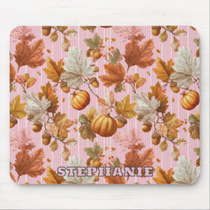 Autumn Leaves & Pumpkins Seamless Pattern Mouse Pad