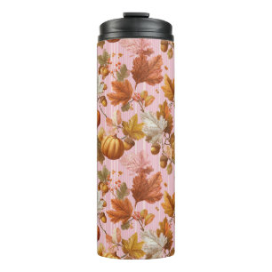 Autumn Leaves & Pumpkins Seamless Pattern Thermal Tumbler