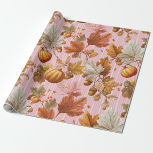 Autumn Leaves & Pumpkins Seamless Pattern Wrapping Paper