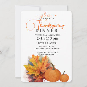 Autumn Leaves& Pumpkins Thanksgiving Invitation