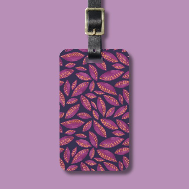 Autumn Leaves Purple Botanical pattern Luggage Tag (Autumn leaves purple Fall  luggage tag)