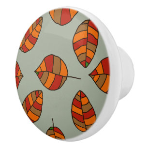 Autumn Leaves Red Leaf Pattern on any Colour Ceramic Knob