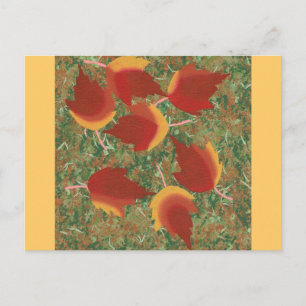 Autumn Leaves Red Maple Abstract on Grass Postcard