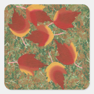 Autumn Leaves Red Maple Abstract on Grass Square Sticker