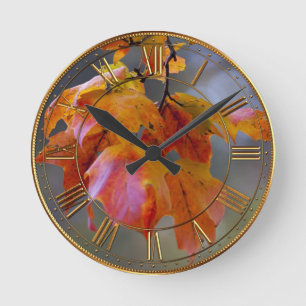 Autumn Leaves Round Clock