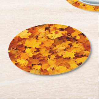 Autumn Leaves Round Paper Coaster