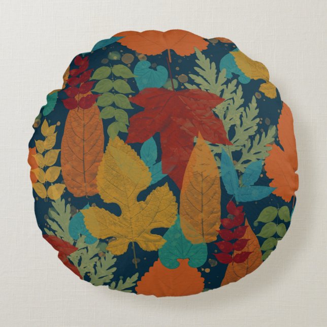 Autumn leaves round pillow (Front)