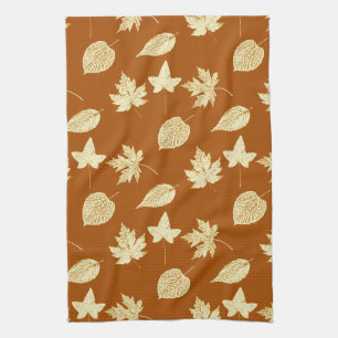 Autumn leaves - rust brown and cream kitchen towel