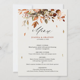 Autumn Leaves Rustic Country Wedding Menu Card