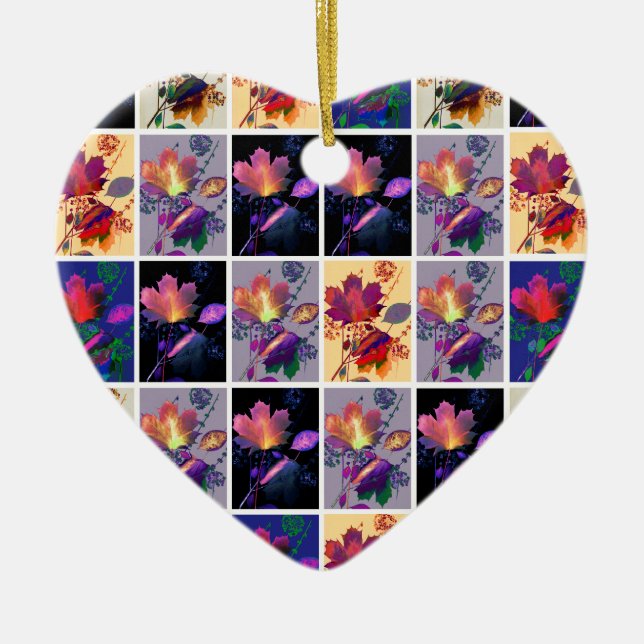 Autumn Leaves Rustic Patchwork Quilt Collage Ceramic Ornament (Front)