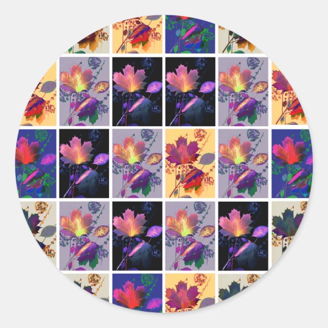 Autumn Leaves Rustic Patchwork Quilt Collage Classic Round Sticker (Front)