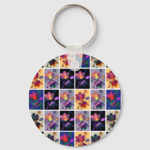 Autumn Leaves Rustic Patchwork Quilt Collage Keychain
