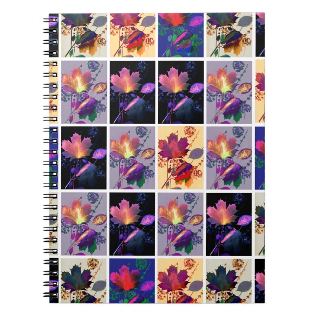 Autumn Leaves Rustic Patchwork Quilt Collage Notebook (Front)