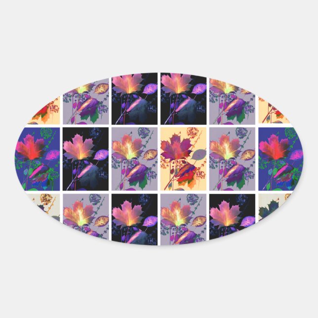 Autumn Leaves Rustic Patchwork Quilt Collage Oval Sticker (Front)