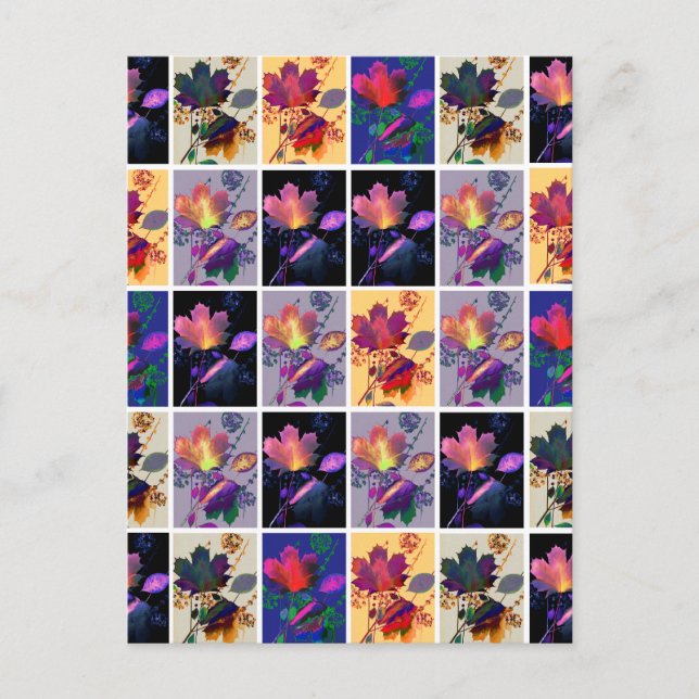Autumn Leaves Rustic Patchwork Quilt Collage Postcard (Front)
