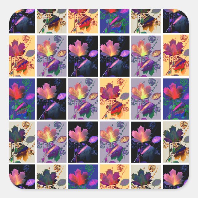 Autumn Leaves Rustic Patchwork Quilt Collage Square Sticker (Front)