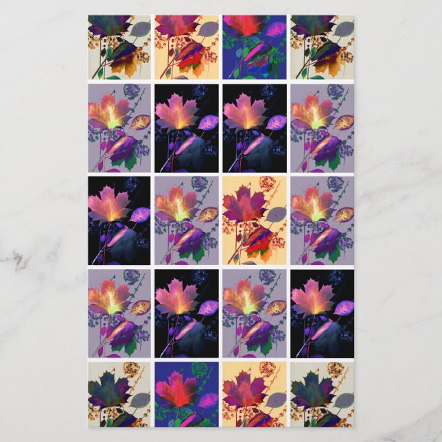 Autumn Leaves Rustic Patchwork Quilt Collage Stationery (Front)