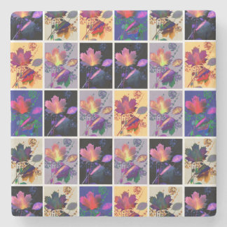 Autumn Leaves Rustic Patchwork Quilt Collage Stone Coaster