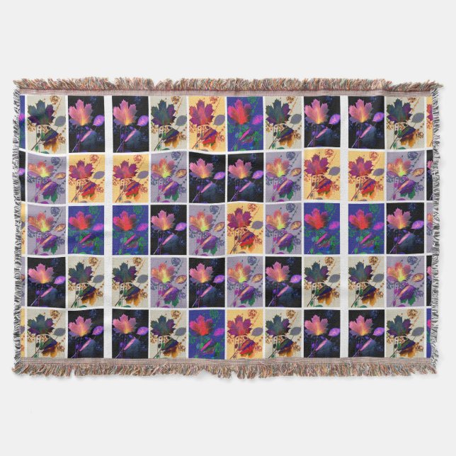 Autumn Leaves Rustic Patchwork Quilt Collage Throw Blanket (Front)