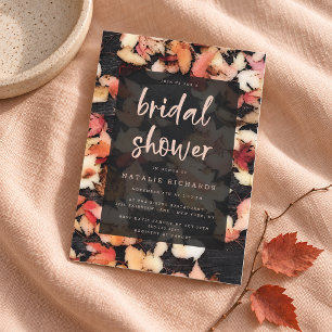 Autumn Leaves Rustic Wood Bridal Shower Invitation