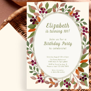 Autumn Leaves Sage Green 101st Birthday Invitation