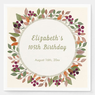 Autumn Leaves Sage Green 105th Birthday Napkin