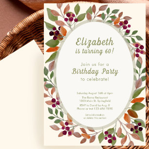 Autumn Leaves Sage Green 60th Birthday Invitation