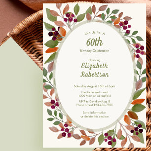 Autumn Leaves Sage Green 60th Birthday Invitation
