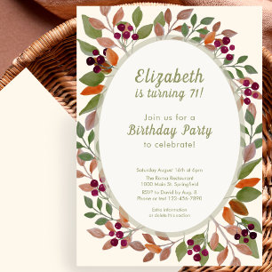 Autumn Leaves Sage Green 71st Birthday Invitation