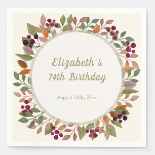Autumn Leaves Sage Green 74th Birthday Napkin