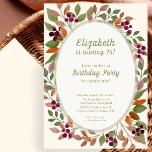 Autumn Leaves Sage Green 76th Birthday Invitation