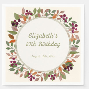 Autumn Leaves Sage Green 87th Birthday Napkin