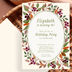 Autumn Leaves Sage Green 96th Birthday Invitation