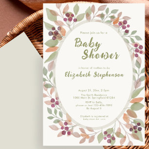 Autumn Leaves Sage Green Baby Shower Invitation