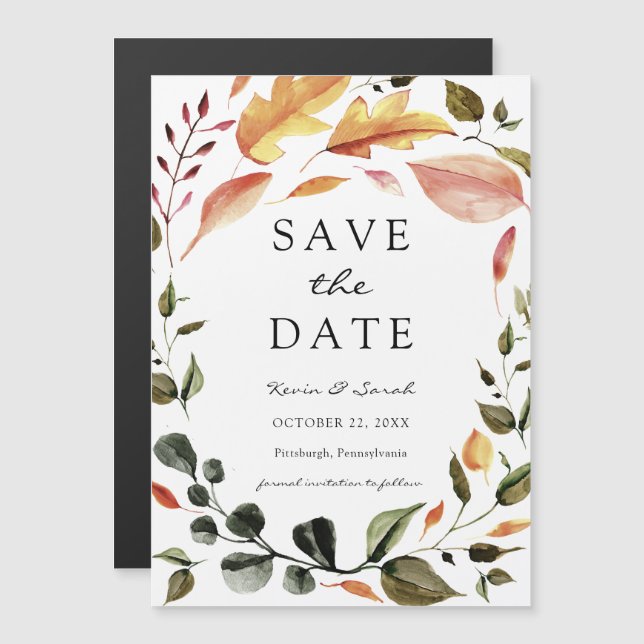 Autumn Leaves Save the Date Magnetic Invitation (Front/Back)
