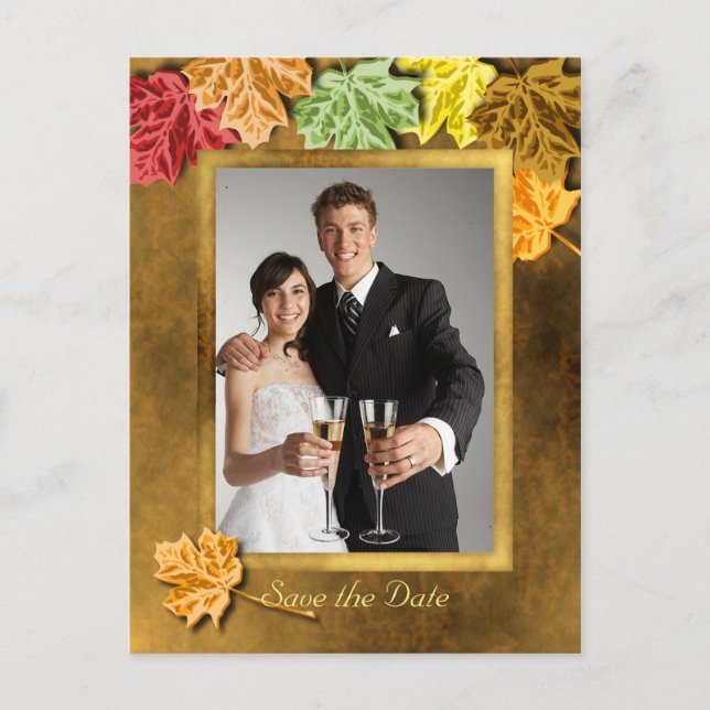 Autumn Leaves Save the Date Postcard (Front)