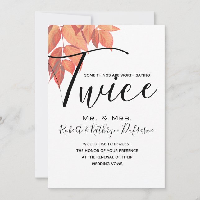 Autumn Leaves Saying It Twice Vow Renewal  Invitation (Front)