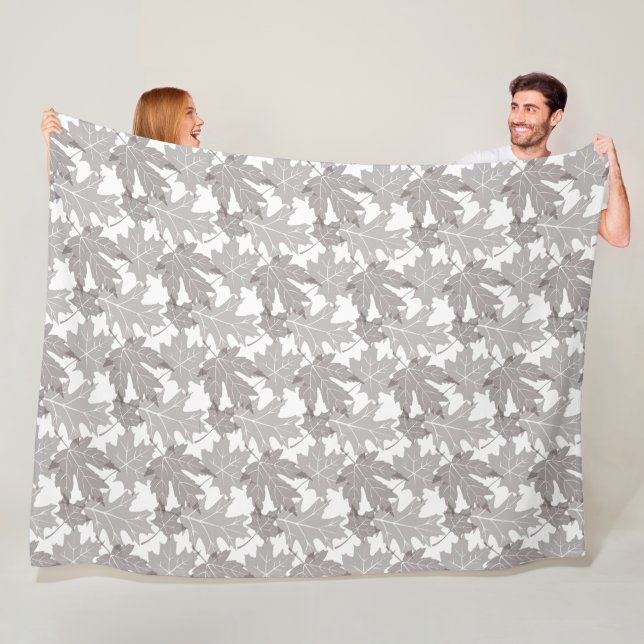 Autumn Leaves, scattered taupe leaves on white Fleece Blanket (In Situ)