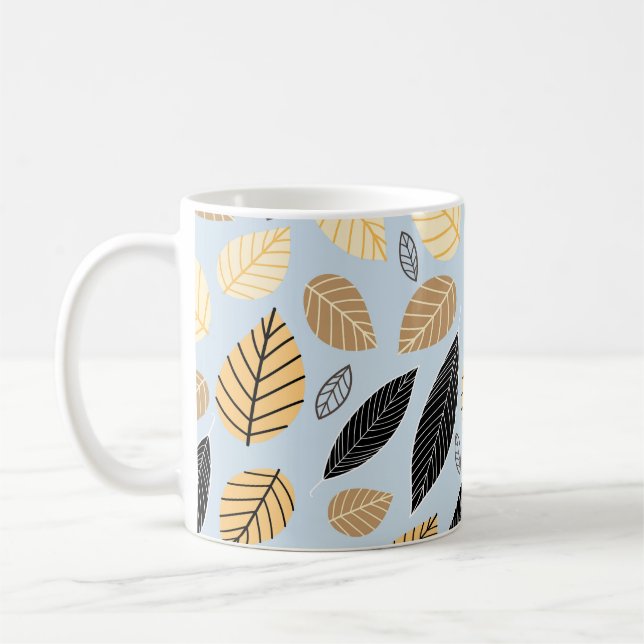 Autumn Leaves: Seamless Blue Background Coffee Mug (Left)
