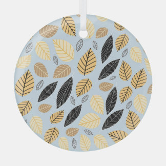 Autumn Leaves: Seamless Blue Background Glass Ornament